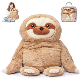 ODOXIA big weighted sloth plush on lap provides calming pressure for focus.