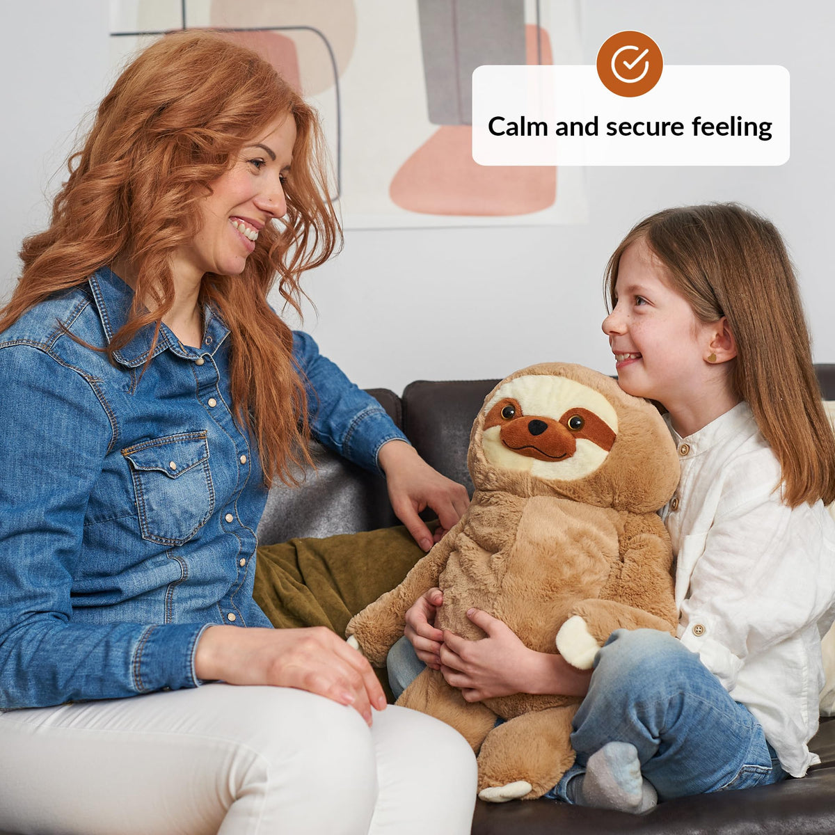 ODOXIA weighted sloth plush in carry bag enables travel and on-the-go comfort.