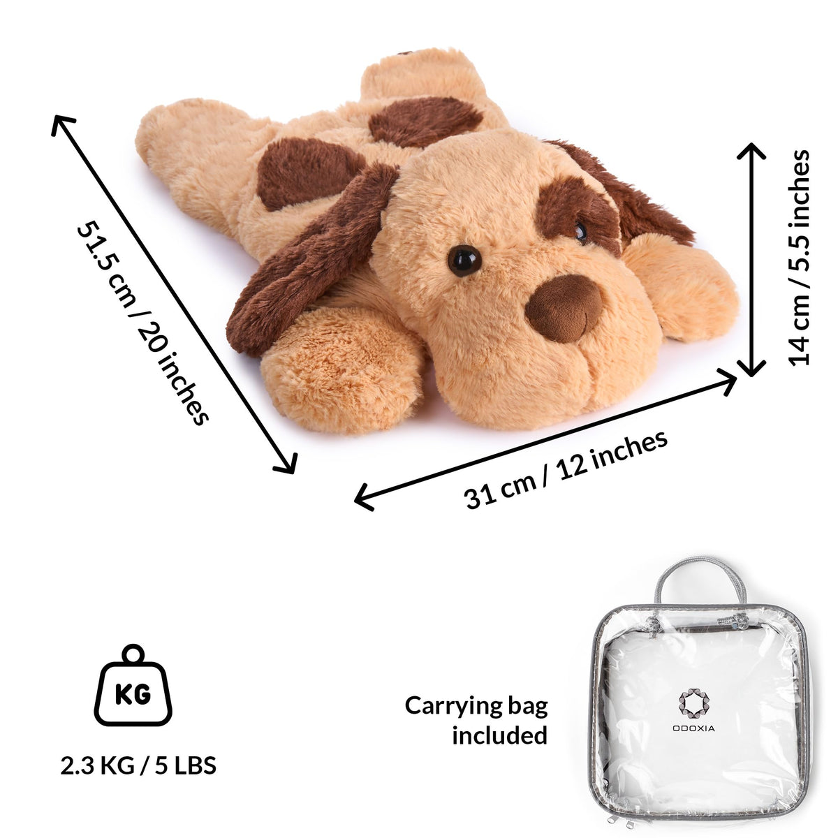 ODOXIA weighted dog plush serves as a travel companion