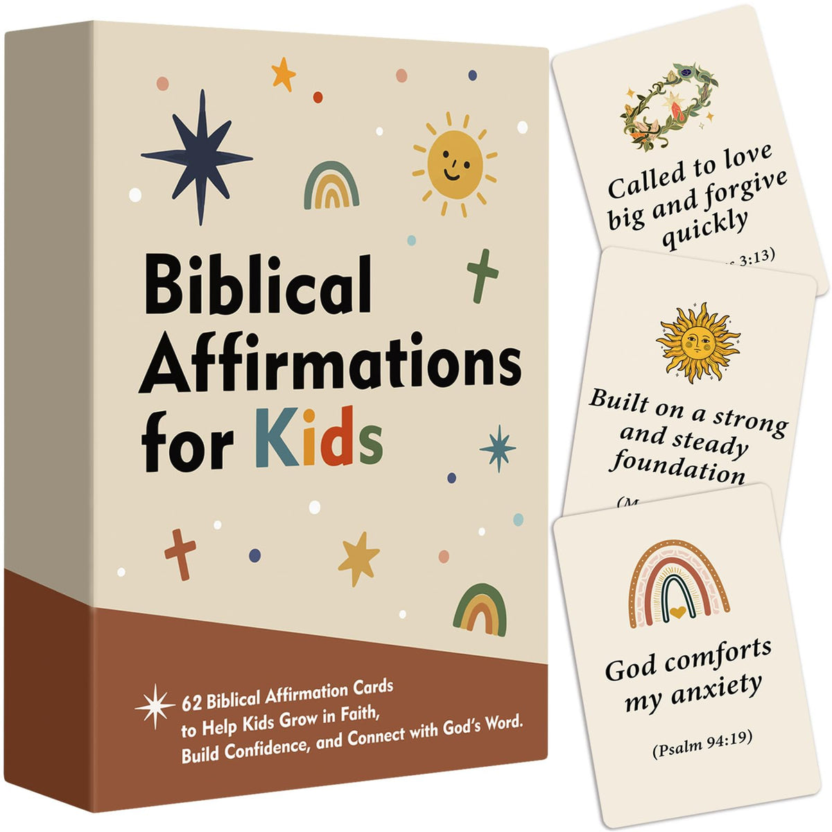 Odrano Biblical Affirmations for Kids cards set with vibrant artwork for daily encouragement.