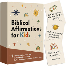 Odrano Biblical Affirmations for Kids cards set with vibrant artwork for daily encouragement.