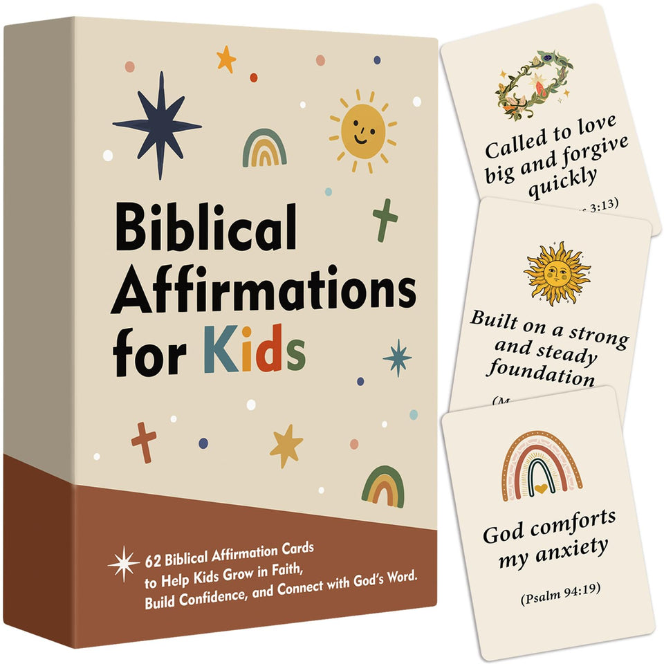 Odrano Biblical Affirmations for Kids cards set with vibrant artwork for daily encouragement.