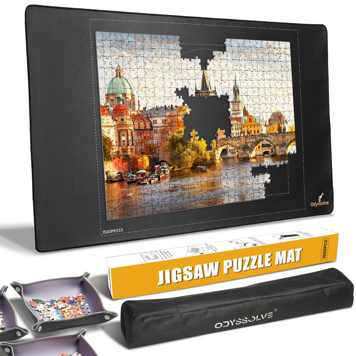 Odyssolve puzzle mat roll 46x26 inches keeps puzzles organized and crease-free during play.
