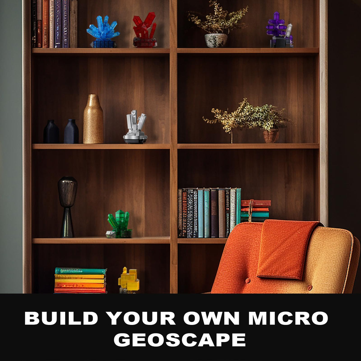Oeasic Crystal Building Kit Azurite model in deep blue for calming workspaces.