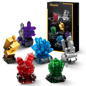 Oeasic Crystal Building Kit Pyrite model on display with metallic luster and textured realism.