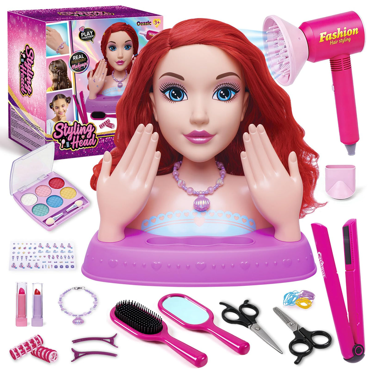Oeasic hair styling doll head 10.5 inch for braiding and pretend salon play