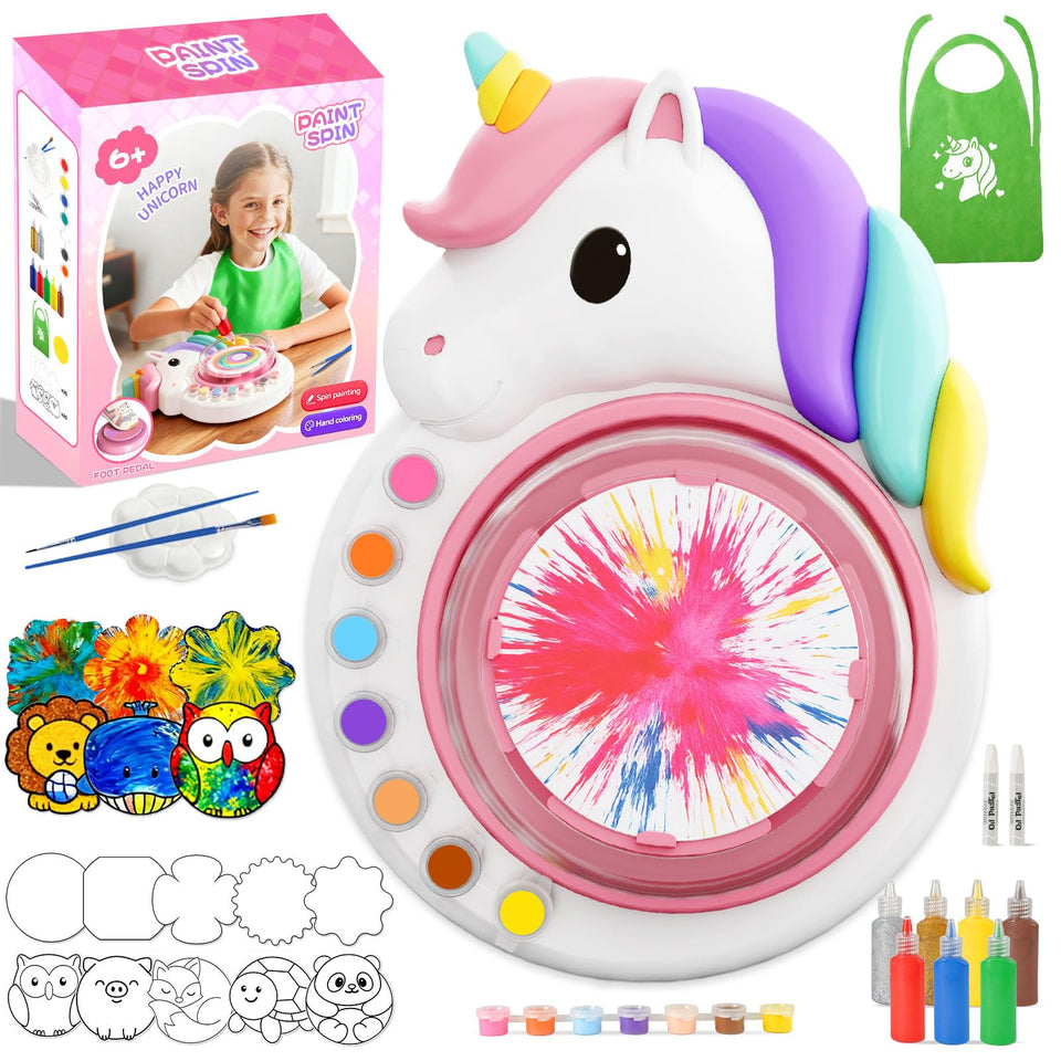 Oeasic Unicorn Spin Art Machine with 60 design cards sparks creativity and color exploration.