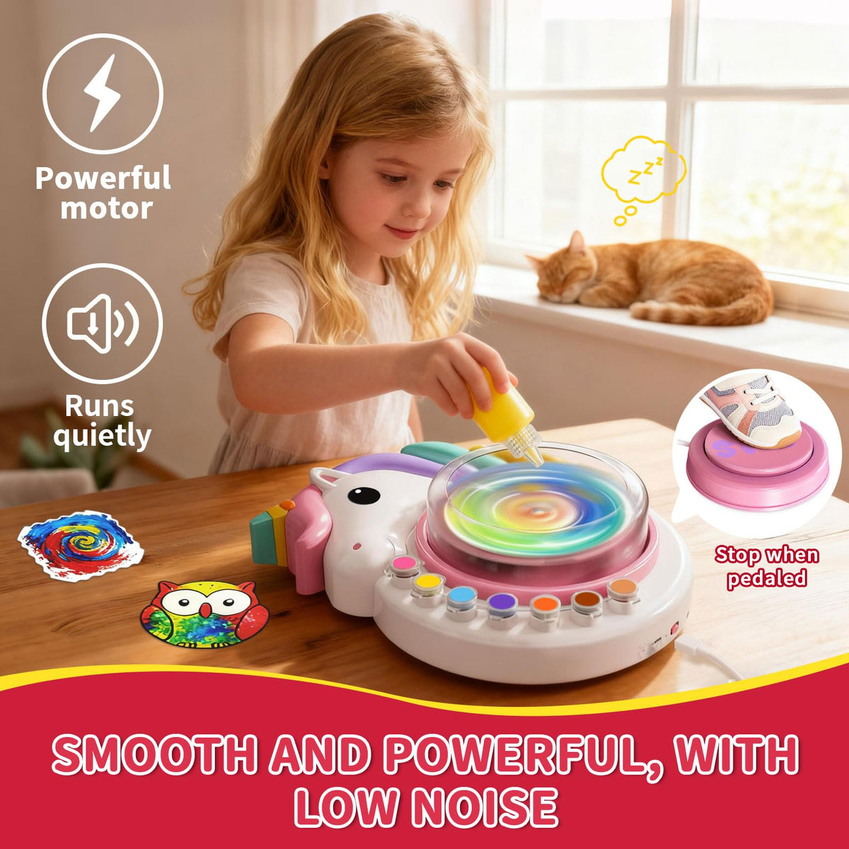 Oeasic Unicorn Spin Art offers dual rotation for left- and right-handed painters.