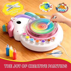 Oeasic Unicorn Spin Art features a splash cover to keep mess contained.