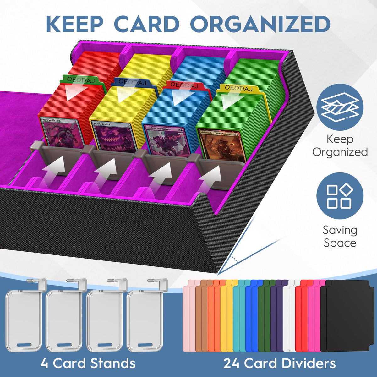 OEODAJ interior with 24 dividers separating cards for easy access.