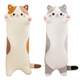 Oeonuas cat plush long body pillow beige offers cozy lounging.