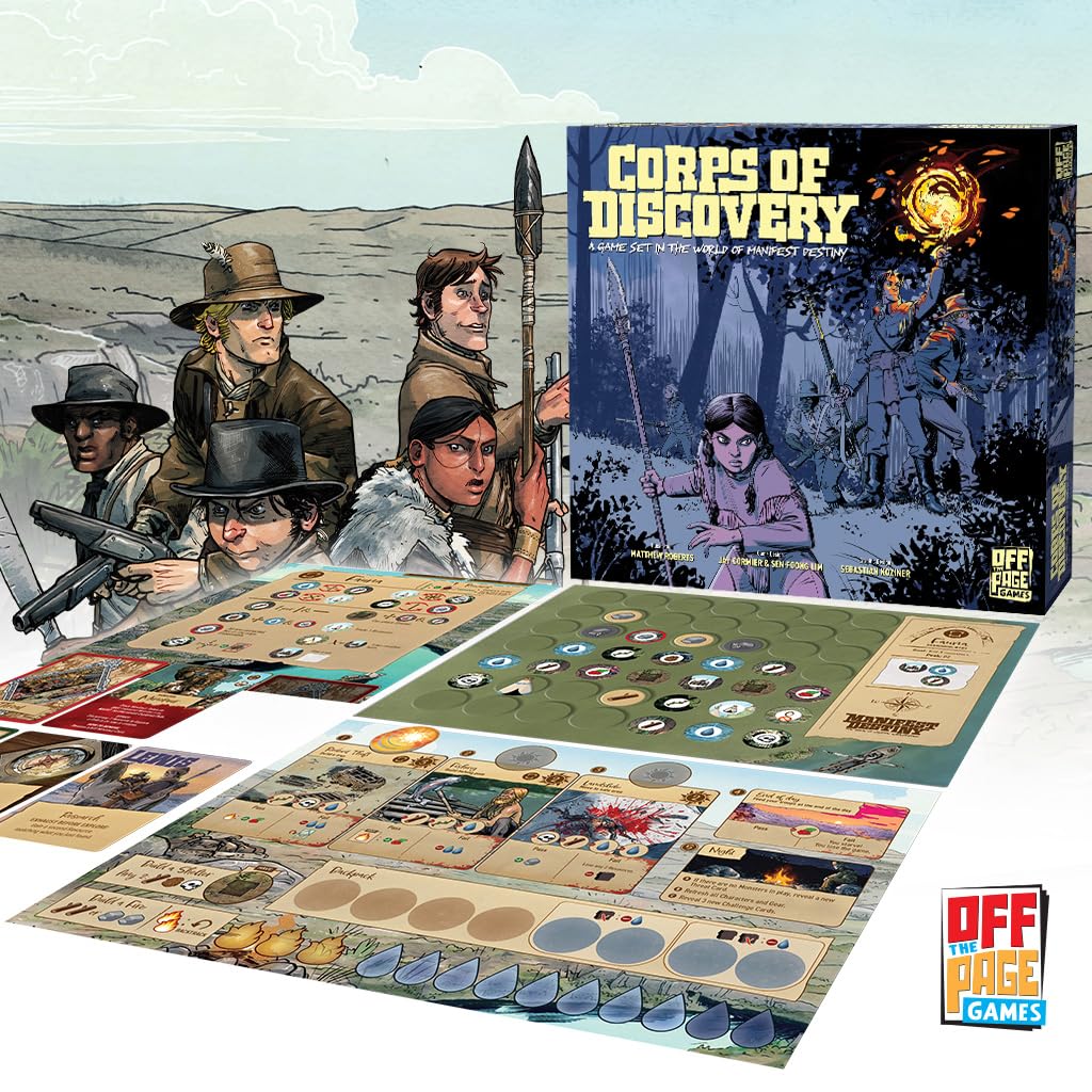 Corps of Discovery tokens and cards by Off The Page Games for strategic play.