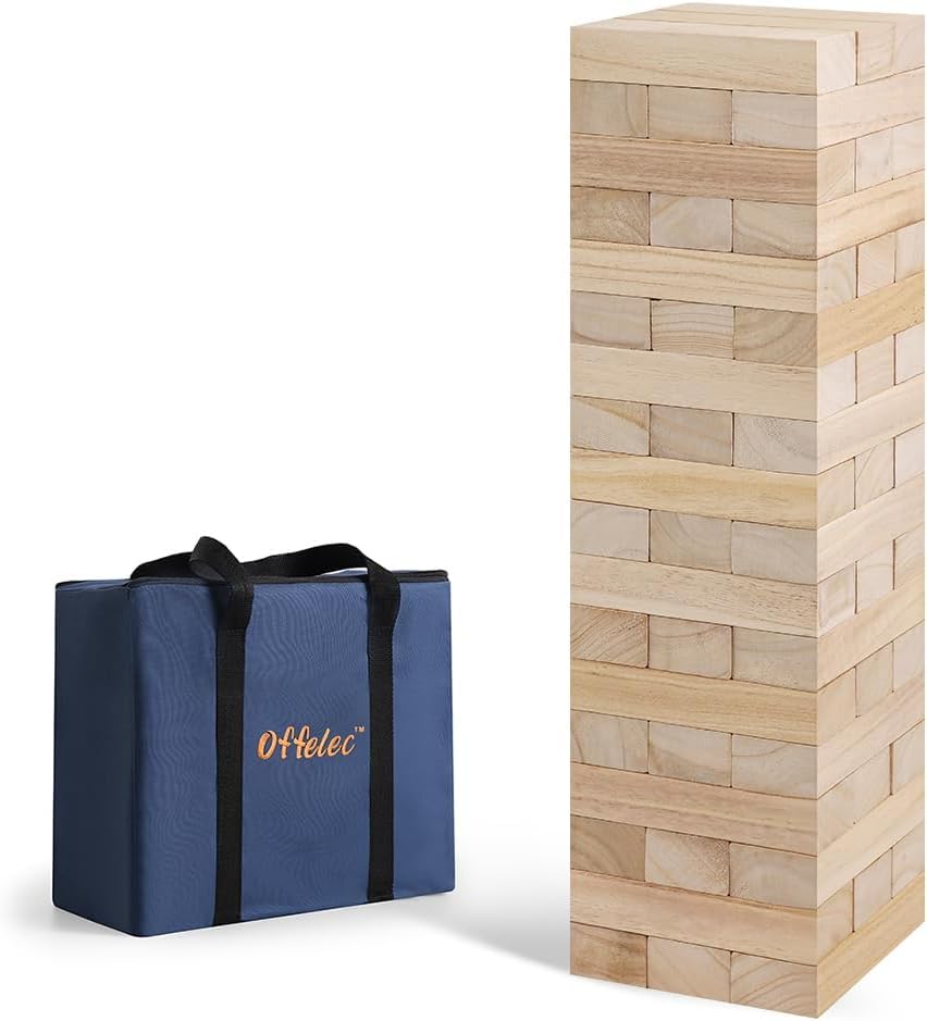Offelec Giant Tumbling Tower setup ready for backyard competition and family fun.
