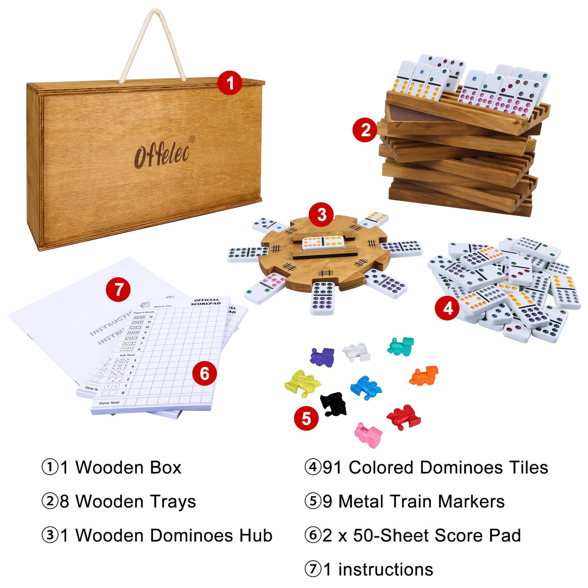 Offelec Mexican Train Dominoes with eight holders enabling smooth play for everyone