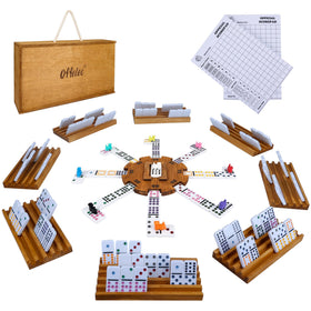 Offelec Mexican Train Dominoes Set with wooden box for durable storage and transport