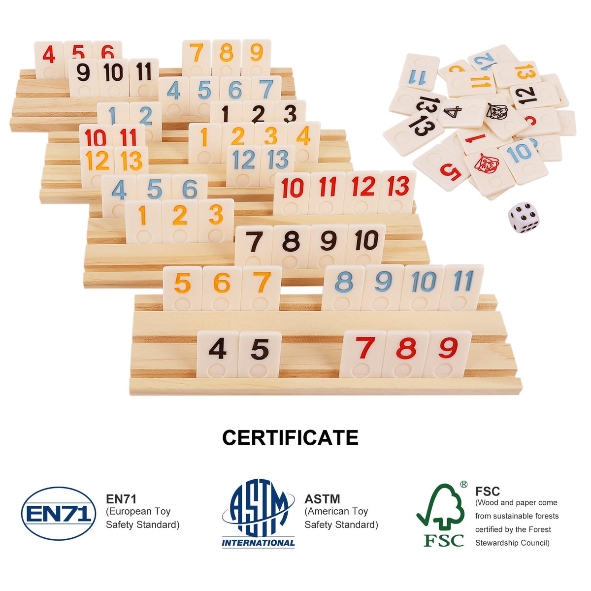 Offelec Rummy includes a dice to support multiple game variations.
