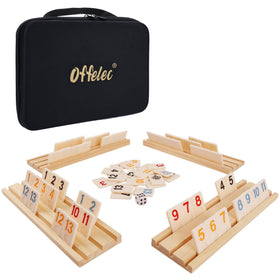Offelec Rummy tiles with 106 bright numbers for clear visibility during family game night.