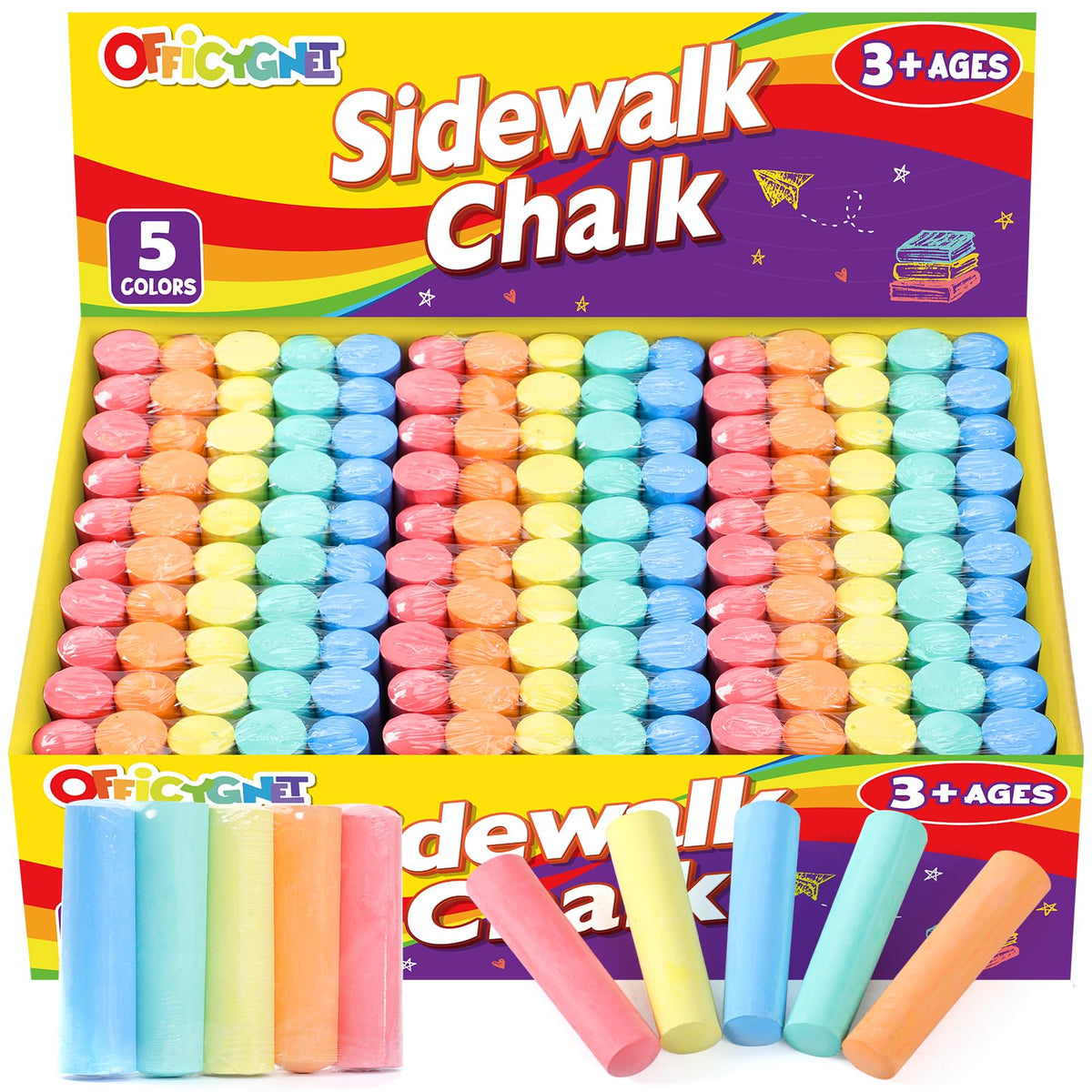 Officygnet 150-piece sidewalk chalk box for outdoor art projects