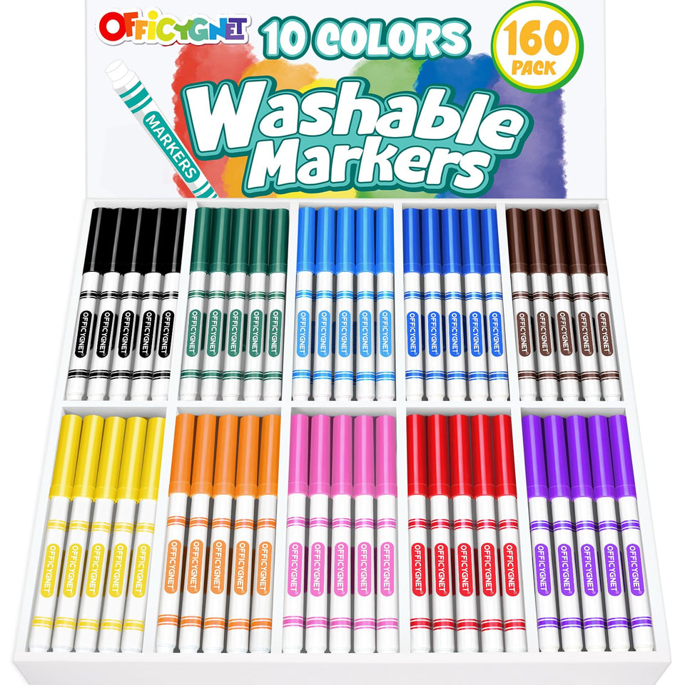 Officygnet 160-count washable markers bulk set for classrooms and home art projects.
