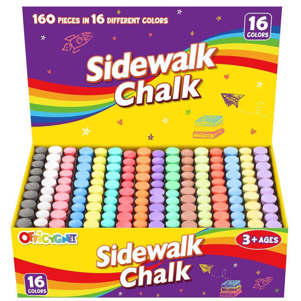 Officygnet 160-piece sidewalk chalk set in vibrant colors for outdoor art projects