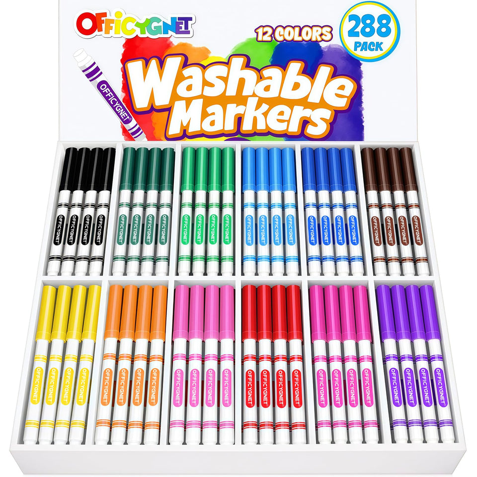 Officygnet 288-count markers in a sturdy box for easy classroom storage.