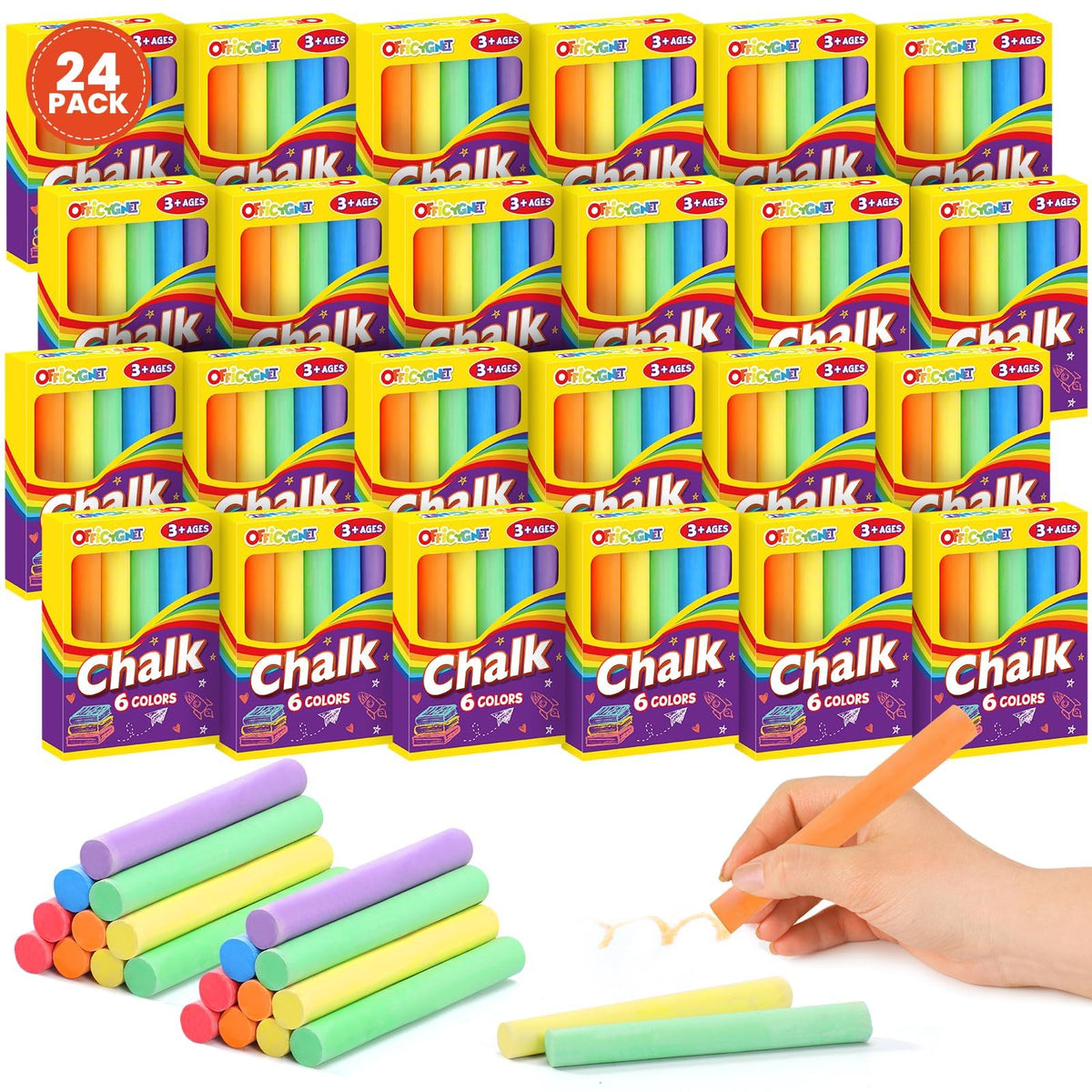 Officygnet 288-count mini chalk set with 24 boxes, ideal for classroom art projects.