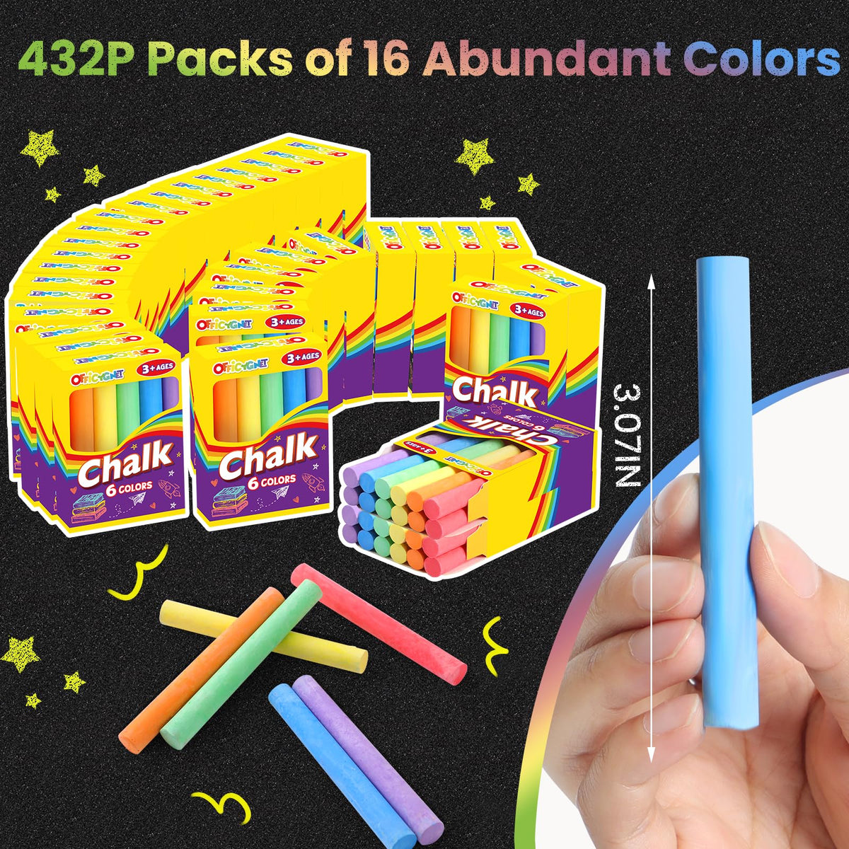 Officygnet 36 boxes neon chalk ready for teachers and kids in art activities.