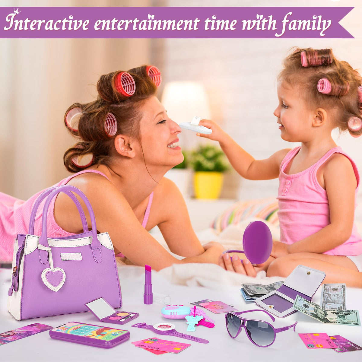 Officygnet purse with sunglasses and a kid-friendly watch for dress-up