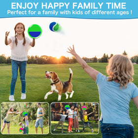 Officygnet throw-and-catch game shown in sunny beach or yard.