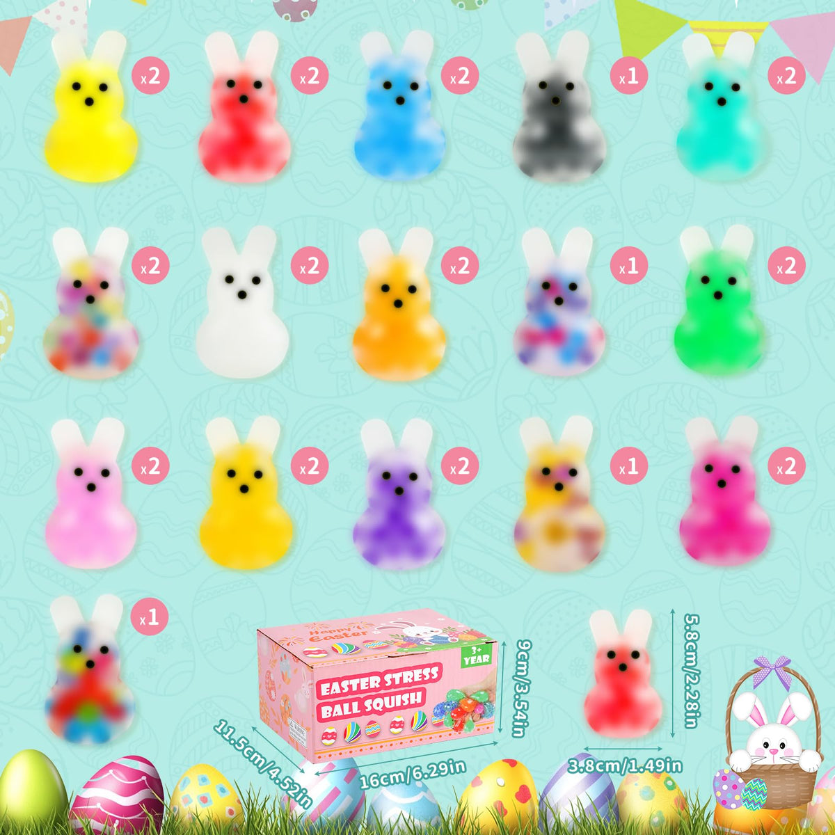 OFRYH bunny stress balls in vivid colors ideal for party favors.