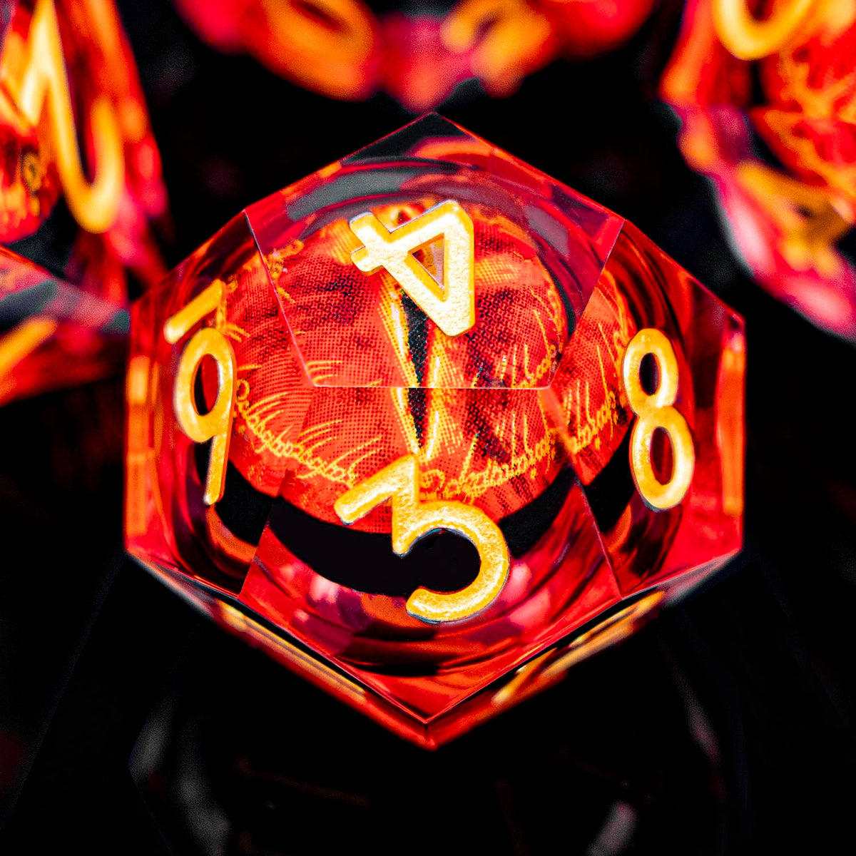 Close-up of eye design enhances theme and suspense during sessions