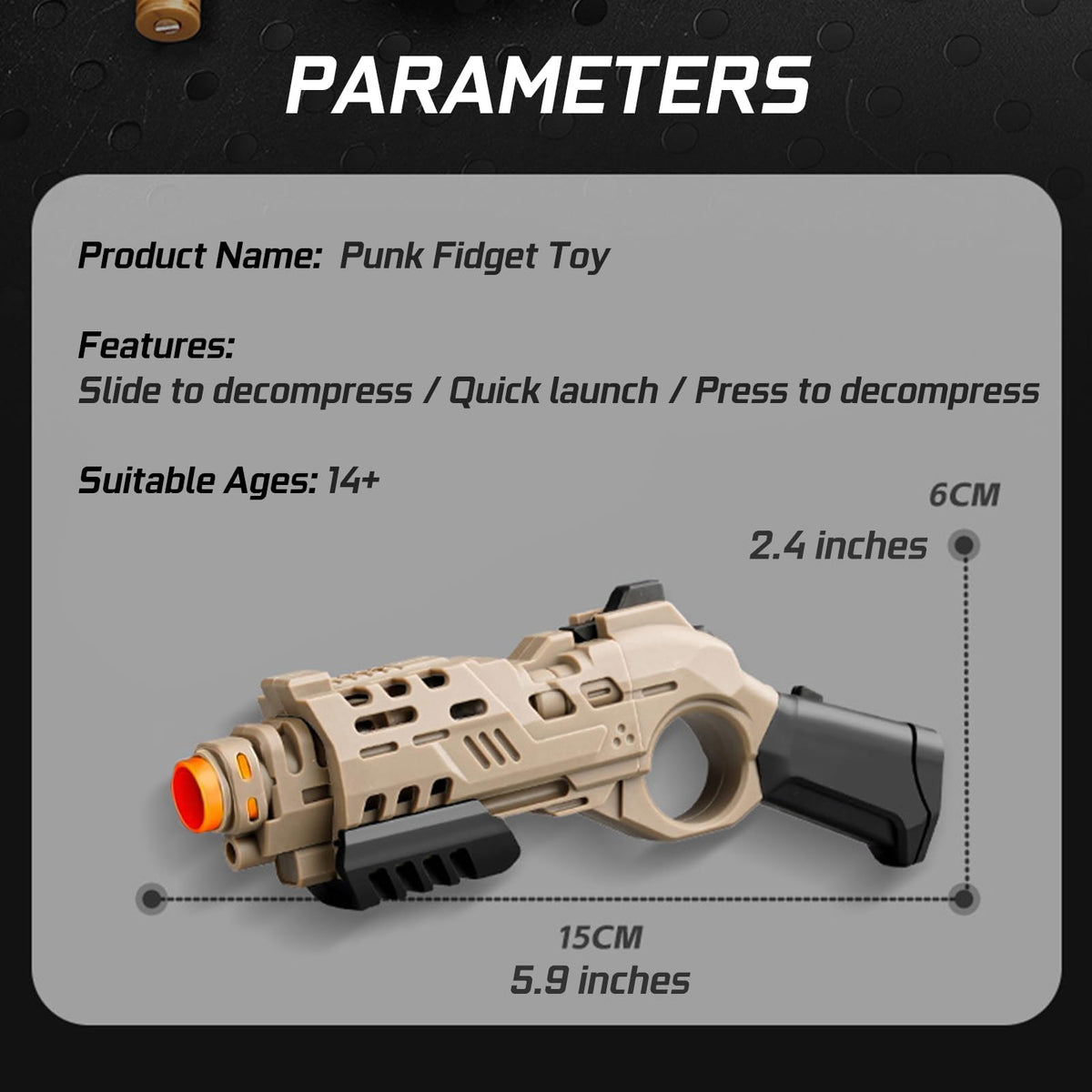 Ography fidget gun heads, detachable, enable varied tactile sensations during use.