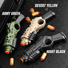 Ography fidget gun shells on display, showing interchangeable parts for customizable feel.