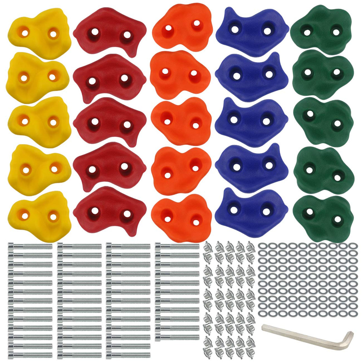 Ogrmar rock climbing holds set in vibrant colors for engaging indoor climbing walls.