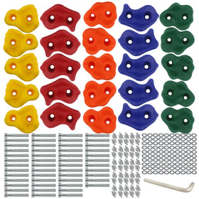 Ogrmar rock climbing holds set in vibrant colors for engaging indoor climbing walls.