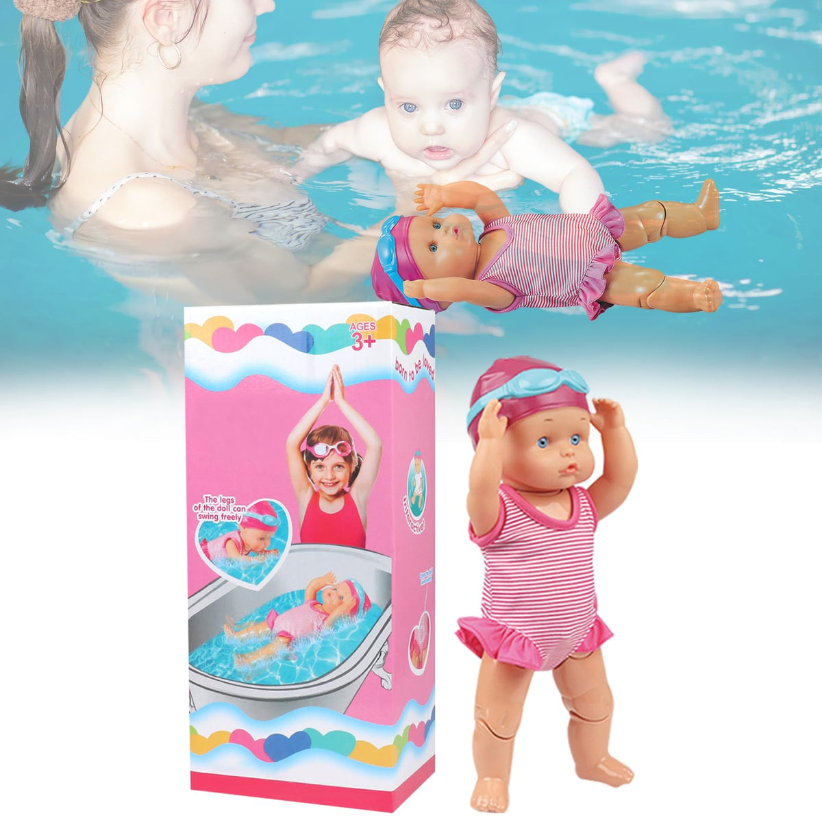 OHGOSH swimmer doll waterproof backstroke gliding in pool for lively water play