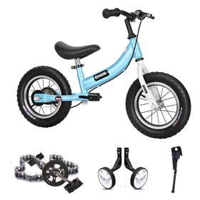 OHIIK Balance Bike 12-inch frame blue, supports balance development and safe riding.