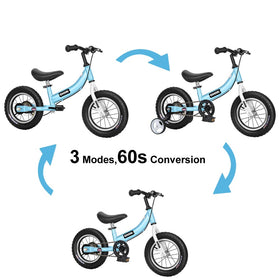 OHIIK Balance Bike 12-inch front wheel blue highlights easy handling for beginners.