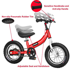 OHIIK Balance Bike 14-inch frame blue for growing riders with adjustable components.