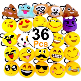 OHill 36-pack plush keychains with assorted faces for party favors.