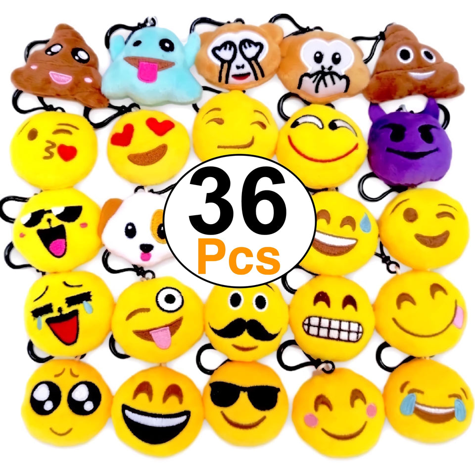 OHill 36-pack plush keychains with assorted faces for party favors.