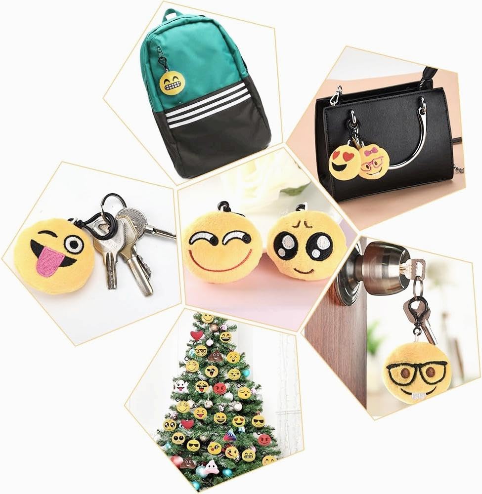 OHill clip-on emoticon plush pillow attached to a bag