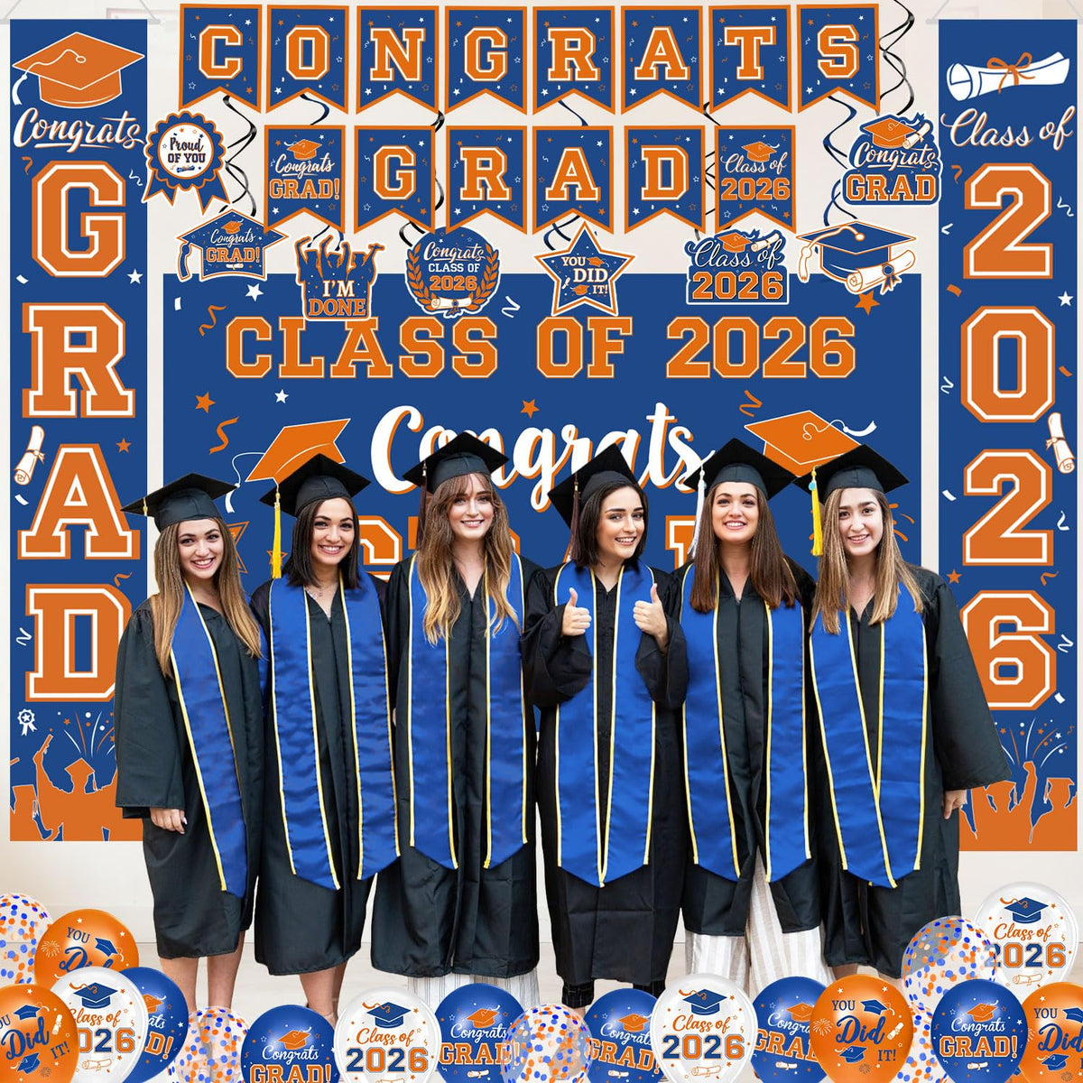 Oigco color balloon set provides versatile blue, orange, white accents.