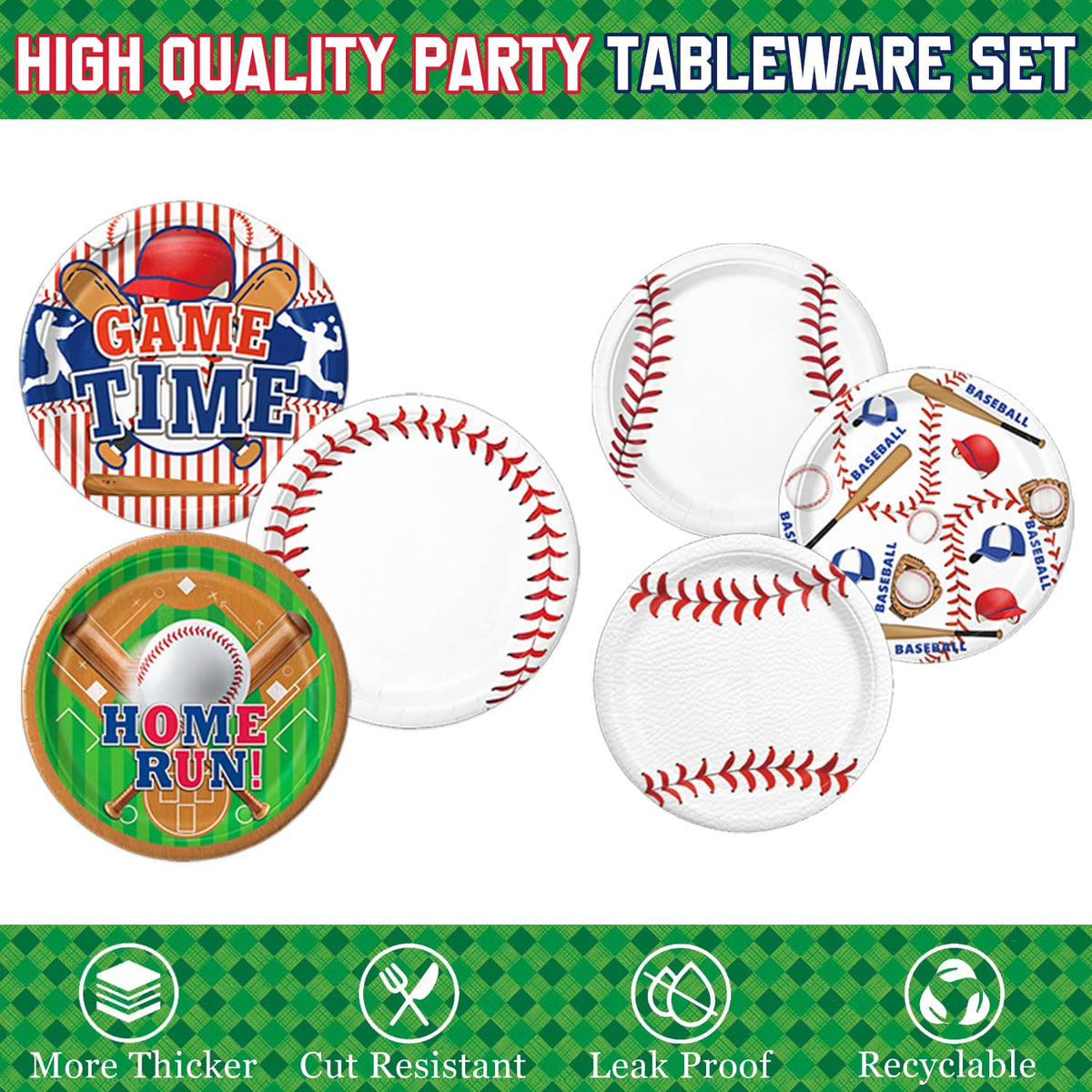 Oigco baseball napkins finish the table with vibrant flair.