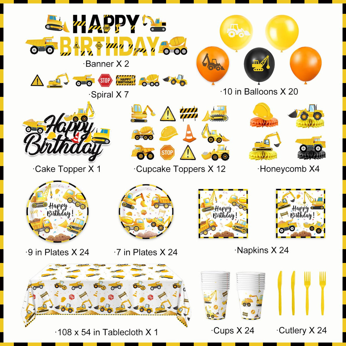 Oigco construction dessert plates 7-inch ideal for colorful sweets at kids' birthday celebrations
