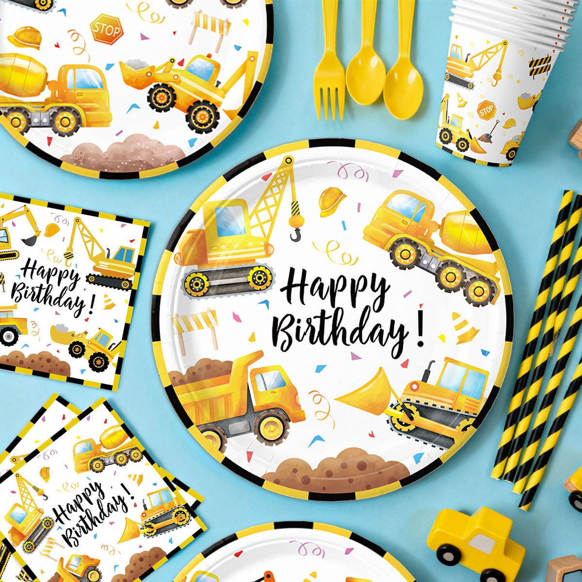 Oigco construction napkins absorb spills and add festive detail to every bite
