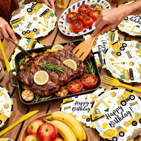 Oigco construction cutlery set includes knives and forks for convenient serving.