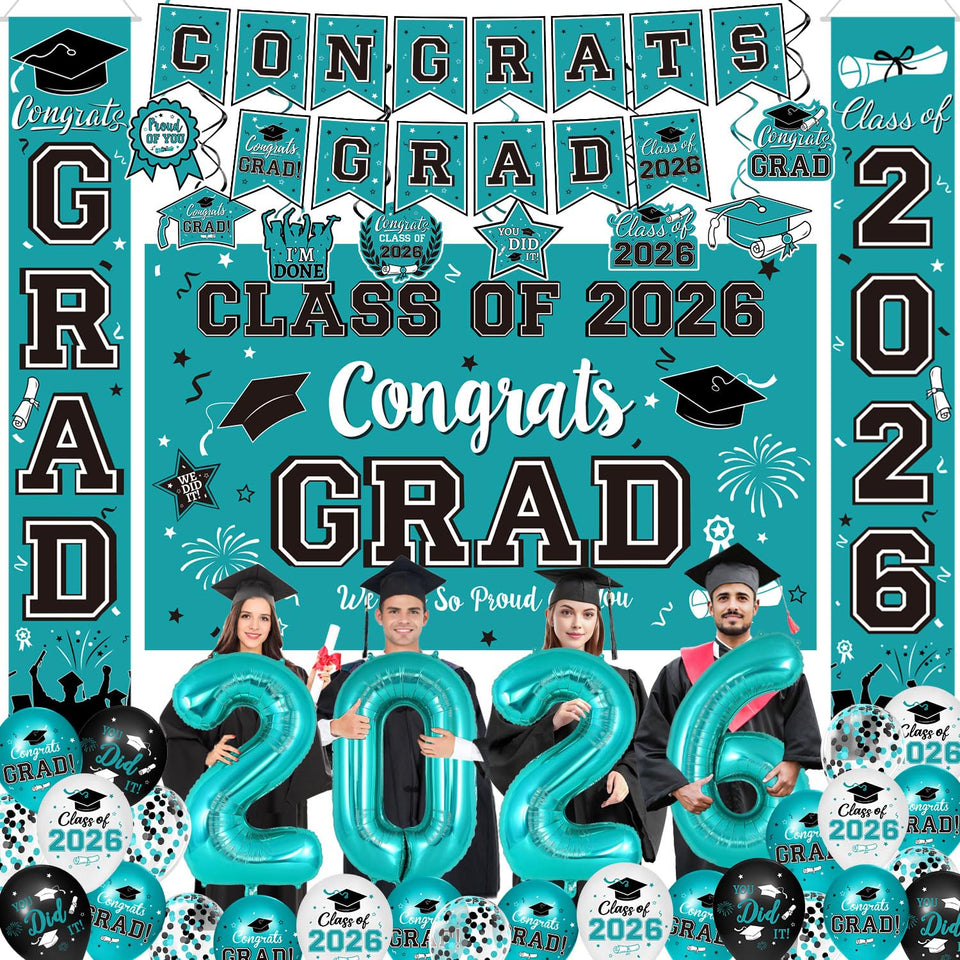 Oigco graduation teal banner for Class of 2026, perfect for photo moments.