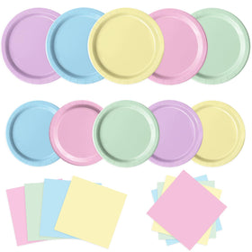 Oigco pastel birthday plates 9-inch on display for a festive table setting.