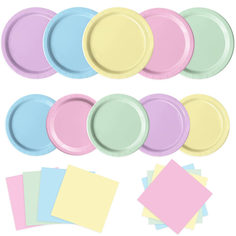 Oigco pastel birthday plates 9-inch on display for a festive table setting.